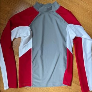 LL Bean red/gray/white rash guard boys size 10-12